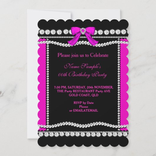 Glitzer Glamour Schwarz Heiß rosa High Heels Gebur Einladung (Rückseite)