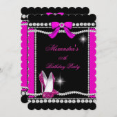 Glitzer Glamour Schwarz Heiß rosa High Heels Gebur Einladung (Vorne/Hinten)