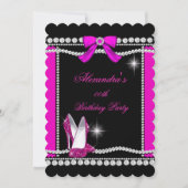 Glitzer Glamour Schwarz Heiß rosa High Heels Gebur Einladung (Vorderseite)