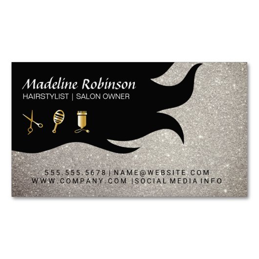 Glitzer | Glamour Stylist Kit | Haar und Schönheit Magnetische Visitenkarte (Vorderseite)