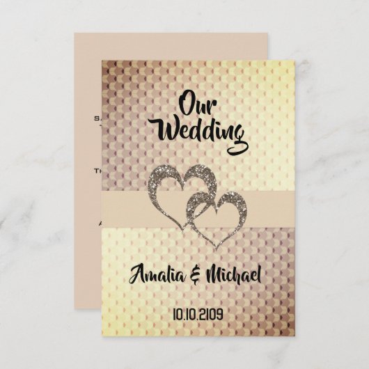 Glitzer glänzen zwei Herzen Hochzeit Liebe perso Einladung (Vorne/Hinten)