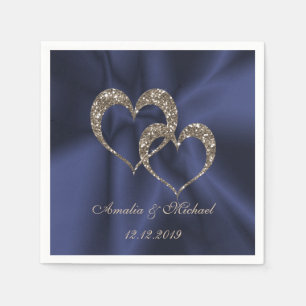 Glitzer glänzen zwei Herzen Hochzeit Liebe perso Serviette
