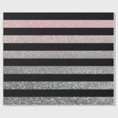 Glitzer glänzend silberrosa schwarzer Streifen Geschenkpapier (Flach)