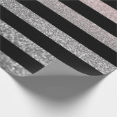 Glitzer glänzend silberrosa schwarzer Streifen Geschenkpapier (Ecke)