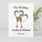 Glitzer glänzt Gläser Champagnerherzen Einladung (Stehend Vorderseite)