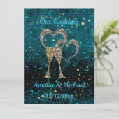 Glitzer glänzt Gläser Champagnerherzen Einladung (Stehend Vorderseite)