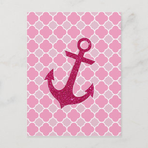 Glitzer-Glitzern-Anker in rosa Quarterfolie Postkarte