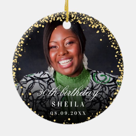 Glitzer Glitzern Foto Keramik Ornament (Hinten)