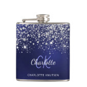 Glitzer-Glitzern für Blue-Silver-Monogramm-Namenss Flachmann (Vorderseite)