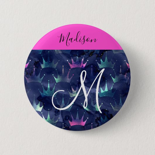 Glitzer Glitzern Mermaid Crowns Monogram Button (Vorderseite)