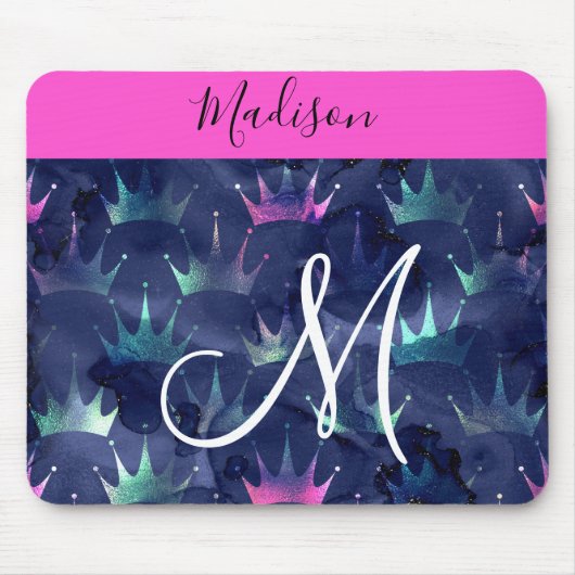 Glitzer Glitzern Mermaid Crowns Monogram Mousepad (Vorne)