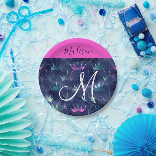 Glitzer Glitzern Mermaid Crowns Monogram Pappteller (Party)