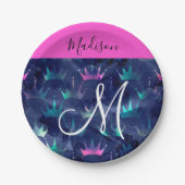 Glitzer Glitzern Mermaid Crowns Monogram Pappteller (Vorderseite)