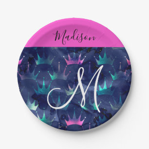 Glitzer Glitzern Mermaid Crowns Monogram Pappteller