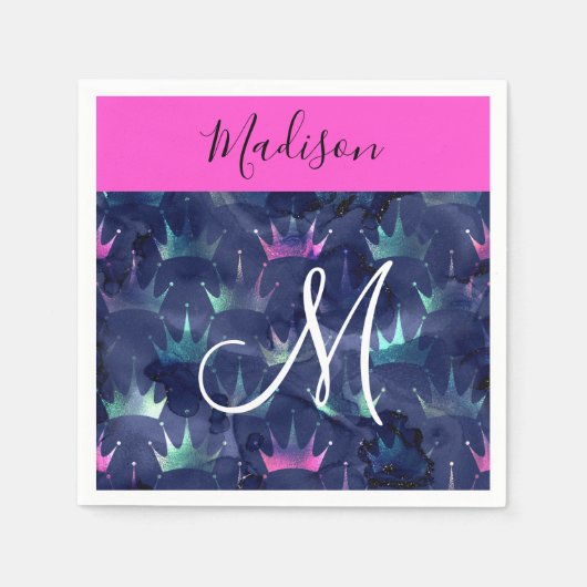 Glitzer Glitzern Mermaid Crowns Monogram Serviette (Vorderseite)
