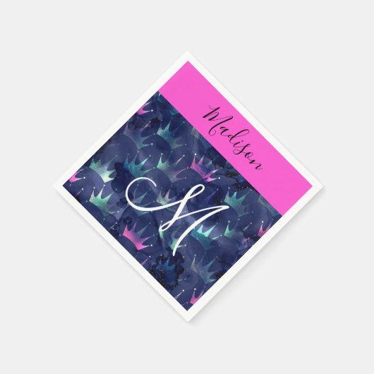Glitzer Glitzern Mermaid Crowns Monogram Serviette (Ecke)