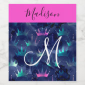 Glitzer Glitzern Mermaid Crowns Monogram Weinetikett (Einzelnes Label)
