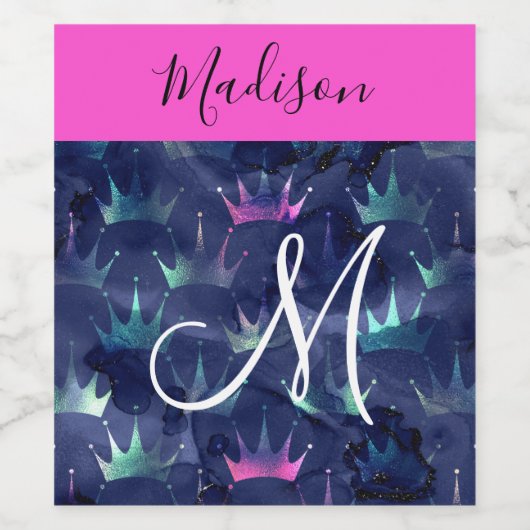 Glitzer Glitzern Mermaid Crowns Monogram Weinetikett (Einzelnes Label)