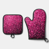 Glitzer-Glitzern mit heißen rosa Imitaten Ofenhandschuh & Topflappen-Set (Vorderseite)