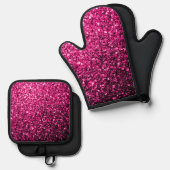 Glitzer-Glitzern mit heißen rosa Imitaten Ofenhandschuh & Topflappen-Set (Vorderseite/Rückseite)