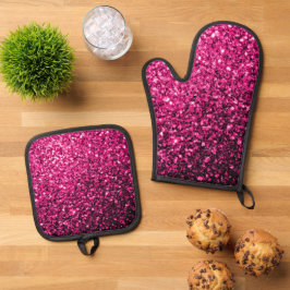 Glitzer-Glitzern mit heißen rosa Imitaten Ofenhandschuh & Topflappen-Set