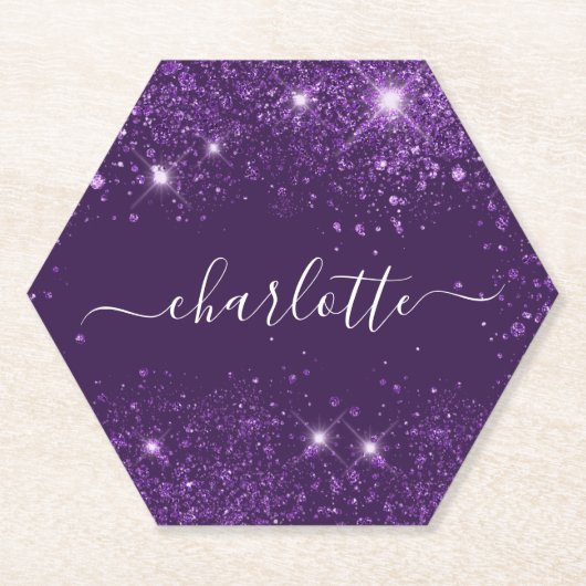 Glitzer-Glitzern-Namensschild-Party Untersetzer (Vorderseite)