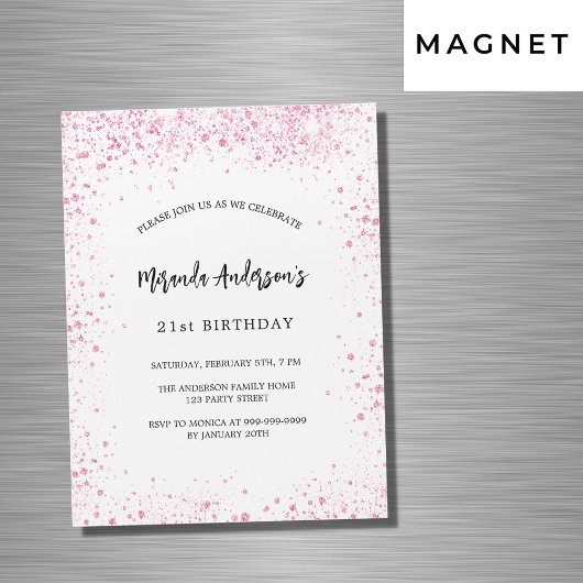 Glitzer Glitzern zum Geburtstag in Rosa Magneteinladung