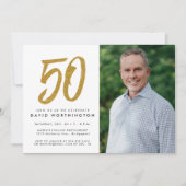 Glitzer Gold 50. Geburtstagsparty Foto Einladung (Vorderseite)