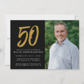 Glitzer Gold 50. Geburtstagsparty Foto Einladung (Vorderseite)