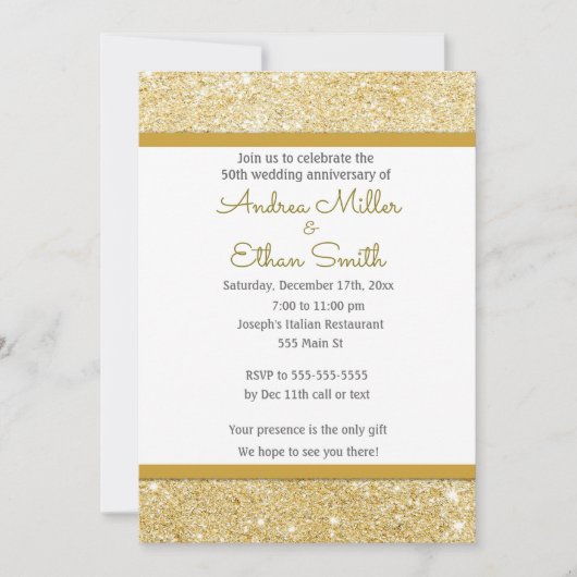 Glitzer Gold 50. Hochzeitstag Einladung (Vorderseite)