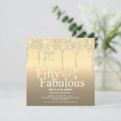 Glitzer Gold 50 und fabelhaft Geburtstag Einladung (Stehend Vorderseite)