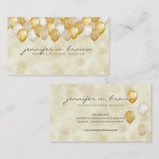 Glitzer Gold Balloon Yellow Wedday Party Visitenkarte (Vorne/Hinten)