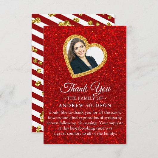 Glitzer Gold Beerdigung Foto Beileid Danke Karte (Vorne/Hinten)