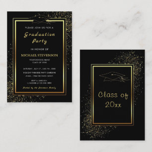 Glitzer Gold Black Abschluss Einladung Vorlage