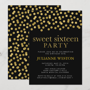 Glitzer Gold & Black Confetti 16 . Geburtstag Part Einladung