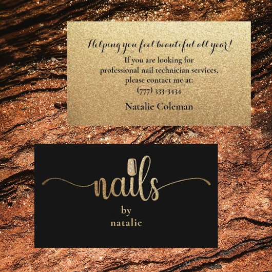 Glitzer Gold & Black Nail Techniker Visitenkarte