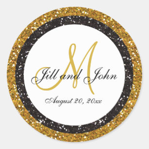 Glitzer Gold Black Wedding Monogram Siegel Sticker
