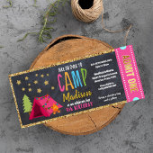 Glitzer Gold Blackboard Glamping Ticket Pass Einladung