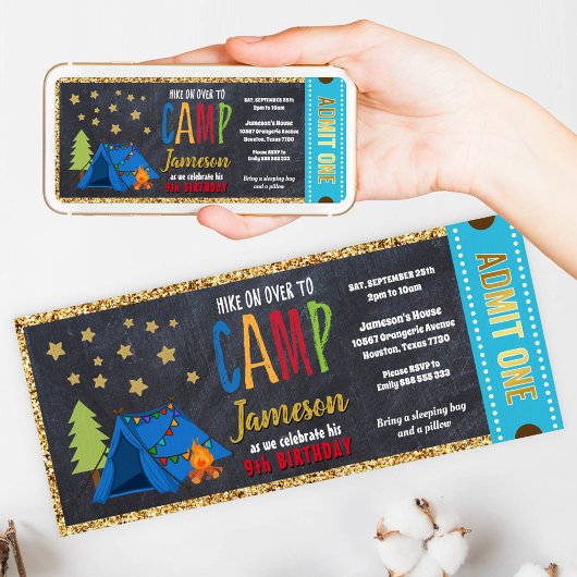 Glitzer Gold Blue Blackboard Ticket Einladung