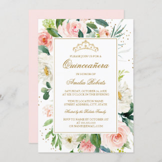 Glitzer Gold Blues Floral Quinceanera Geburtstag I Einladung