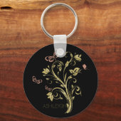 Glitzer Gold Blühe Schmetterling Personalisiert Schlüsselanhänger (Vorderseite)