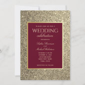 Glitzer Gold Burgundy Calligrafy Wedding Einladung (Vorderseite)