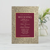 Glitzer Gold Burgundy Calligrafy Wedding Einladung (Stehend Vorderseite)