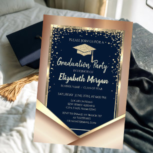 Glitzer Gold Diamanten Navy Blau Abschluss Einladung