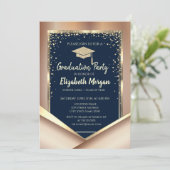 Glitzer Gold Diamonds Navy Blue Abschluss Einladung (Stehend Vorderseite)