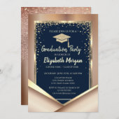 Glitzer Gold Diamonds Navy Blue Abschluss Einladung (Vorne/Hinten)