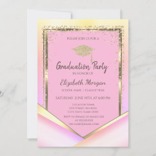 Glitzer Gold Diamonds Pink Abschluss Einladung