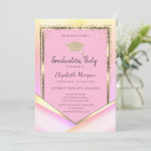 Glitzer Gold Diamonds Pink Abschluss Einladung (Stehend Vorderseite)