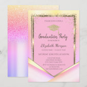 Glitzer Gold Diamonds Pink Abschluss Einladung (Vorne/Hinten)