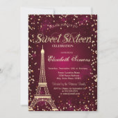 Glitzer Gold Eiffelturm Diamonds Red Sweet 16 Einladung (Vorderseite)
